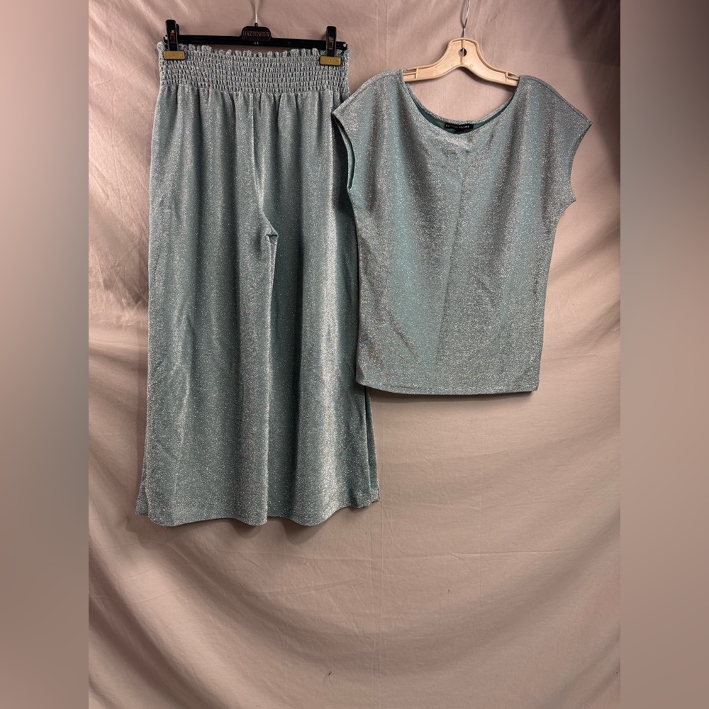 Boston Proper Glitter Pant Suit Blue/Green - Picture 4 of 8